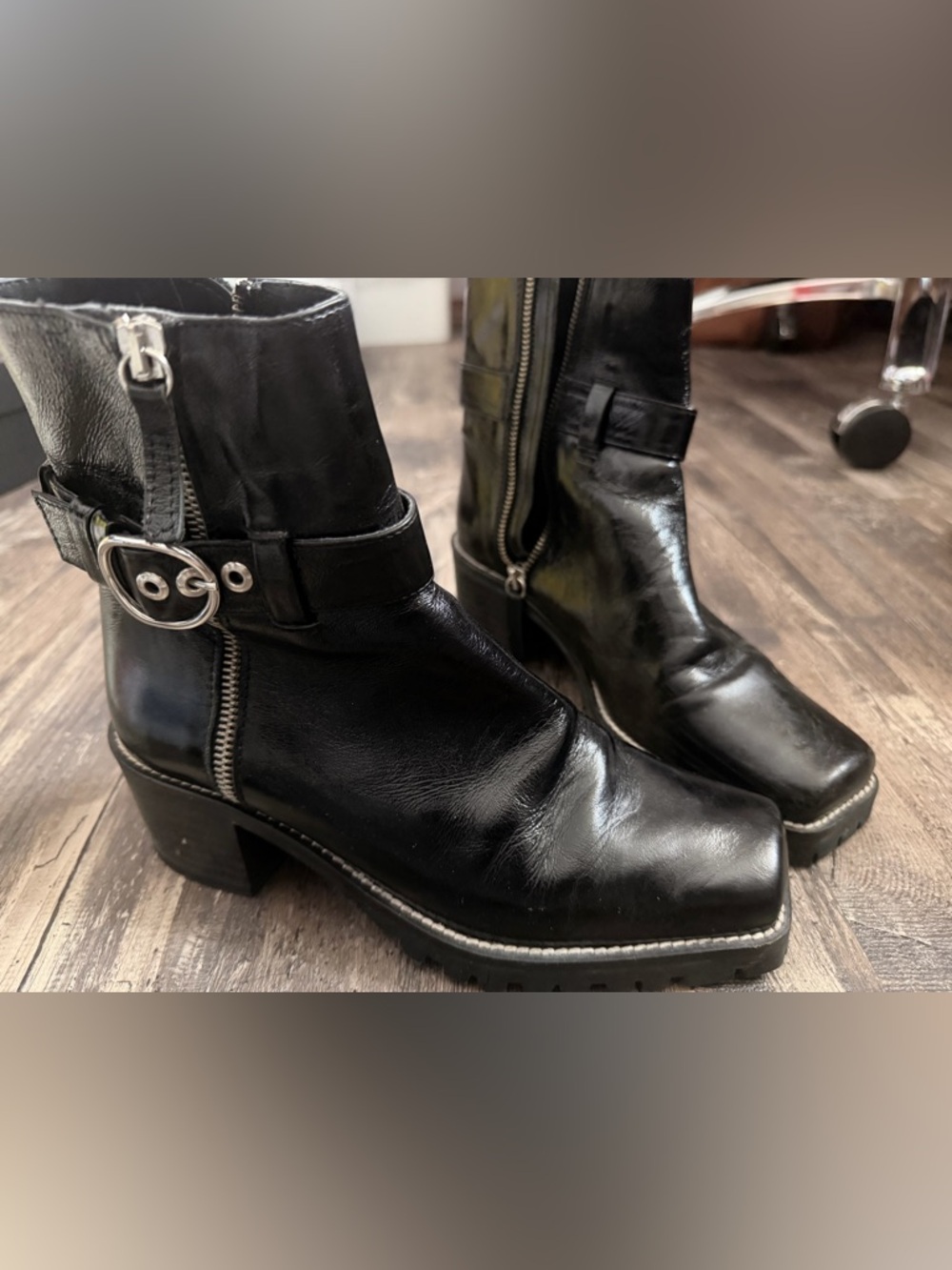 Zara Black Leather Ankle Boots with Side Zipper